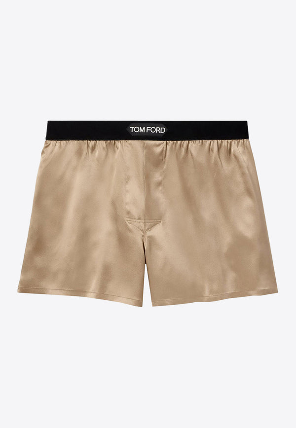 Tom Ford Logo Waistband Silk Boxers Beige T4LE41010_252