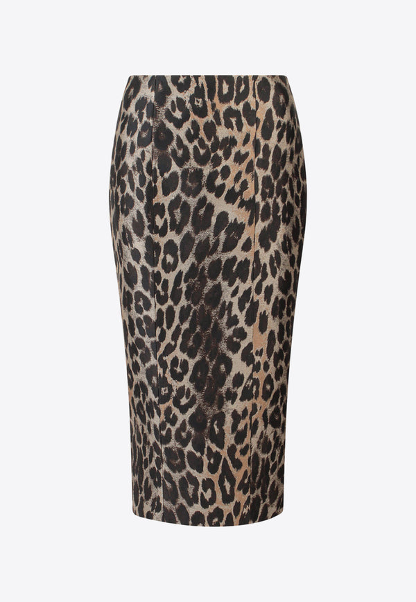 Balmain High-Waist Leopard Print Midi Skirt Brown AF1LD195XE70_WAA