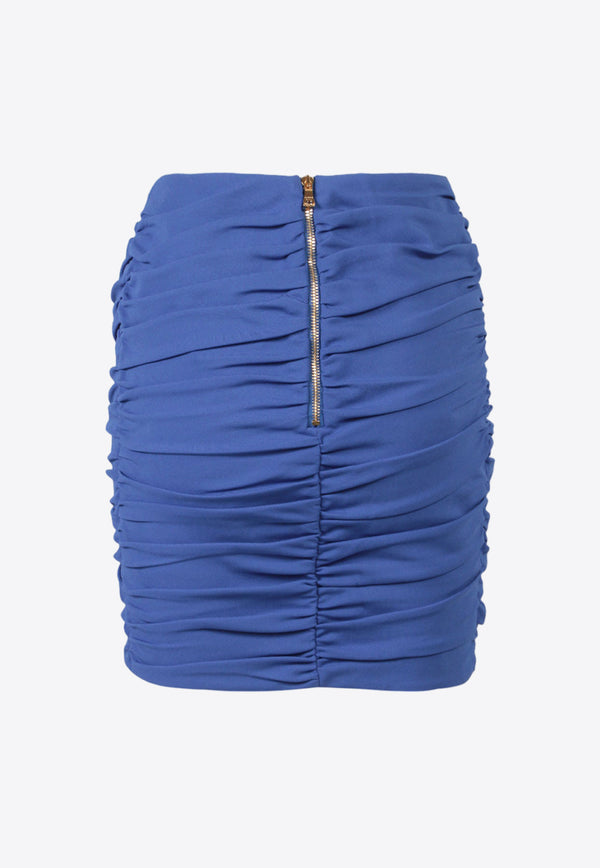 Balmain Mid-Rise Ruched Mini Skirt Blue AF1LB790JF31_6CH