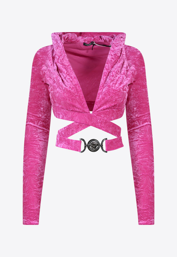 Versace Cross-Over Velvet Cropped Top Pink 10078851A05908_1PK30