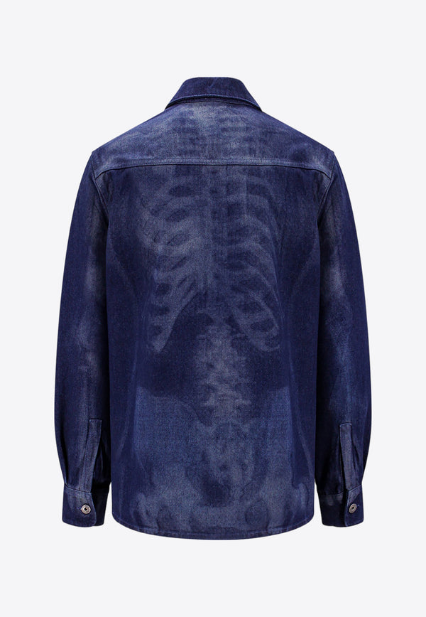 Off-White Skeleton Print Denim Shirt Blue OMYD050S23DEN001_6900