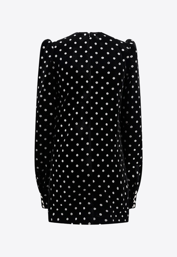Balmain Polka Dots Mini Velvet Dress Black BF0R9081VD93_EAC