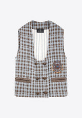 Etro Embroidered Houndstooth Wool-Blend Vest Multicolor 115587251_0250