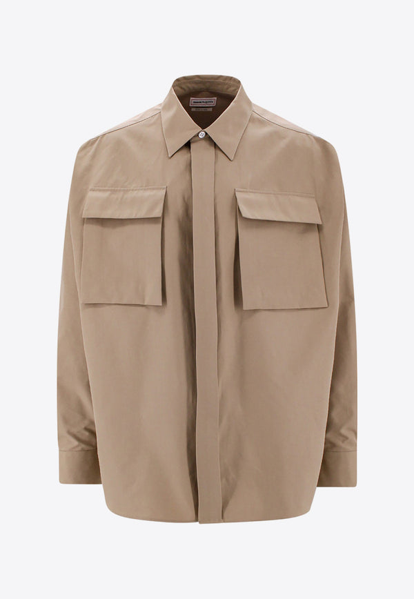 Alexander McQueen Flap-Pockets Buttoned Shirt Beige 746522QVS77_9502