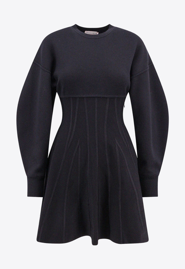 Alexander McQueen Flared Wool-Bend Mini Dress Black 768805Q1A7H_1000