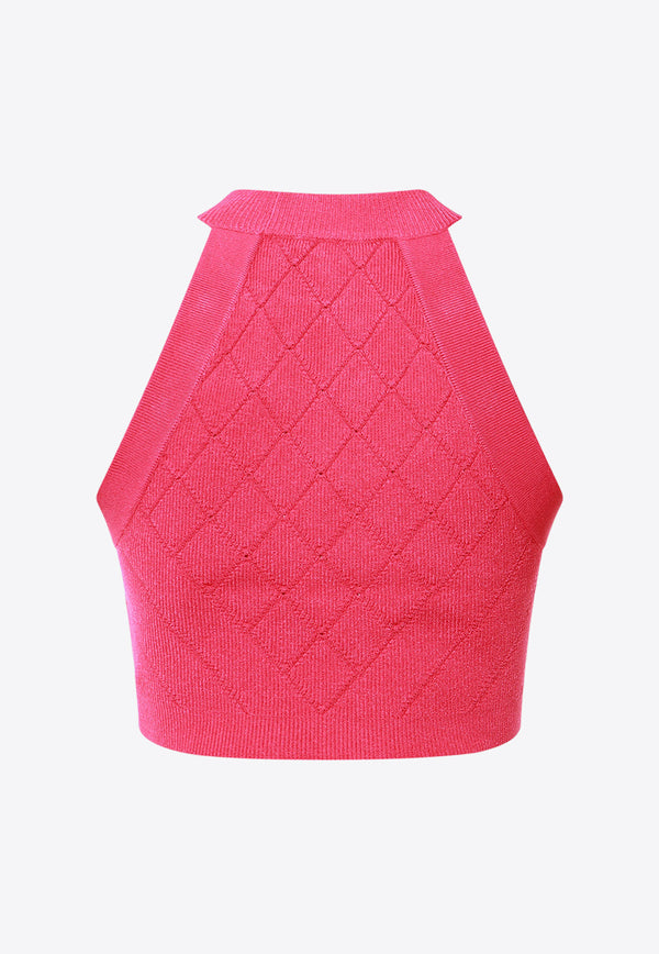 Balmain Rombus Knit Cropped Top Pink CF1AB390KF53_4DK