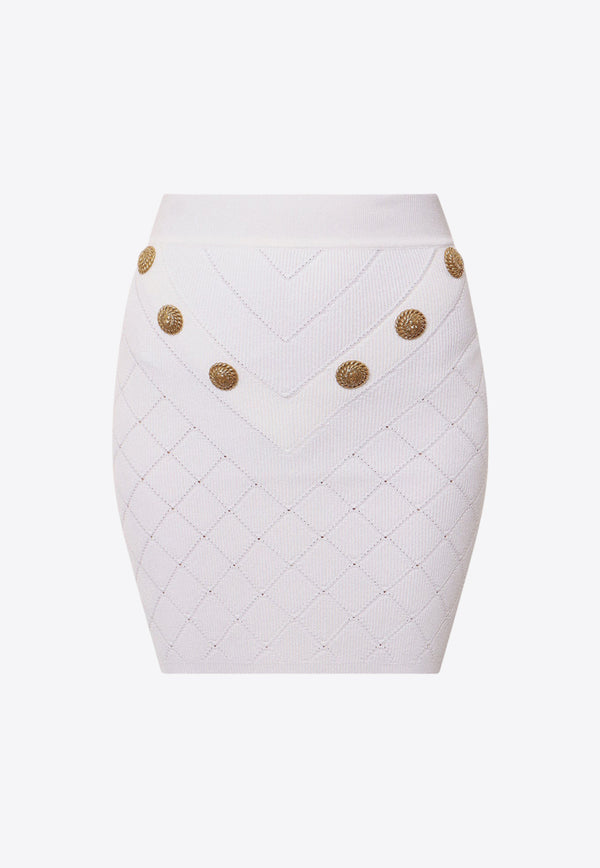 Balmain Diamond Pattern Knit Mini Skirt White CF1LB004KF53_0FA
