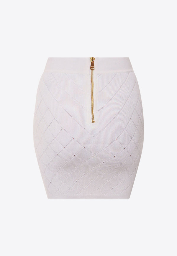 Balmain Diamond Pattern Knit Mini Skirt White CF1LB004KF53_0FA
