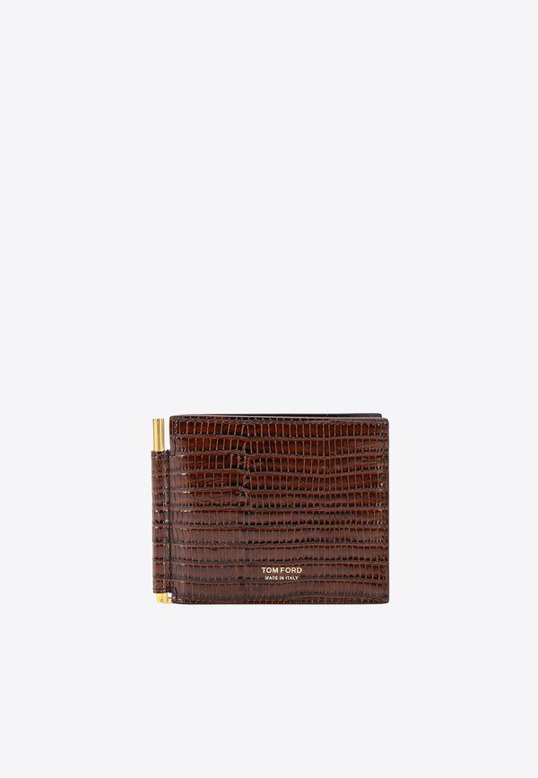 Tom Ford Stamped Logo Money Clip Wallet in Croc-Embossed Leather Brown Y0231LCL381G_1B084