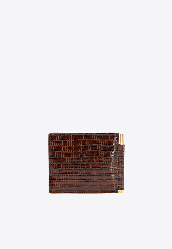 Tom Ford Stamped Logo Money Clip Wallet in Croc-Embossed Leather Brown Y0231LCL381G_1B084
