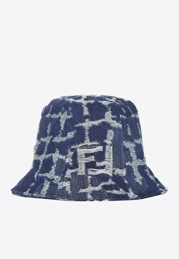 Fendi Fringed FF Jacquard Denim Bucket Hat Blue FXQ431ARGF_F0RBB