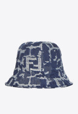 Fendi Fringed FF Jacquard Denim Bucket Hat Blue FXQ431ARGF_F0RBB