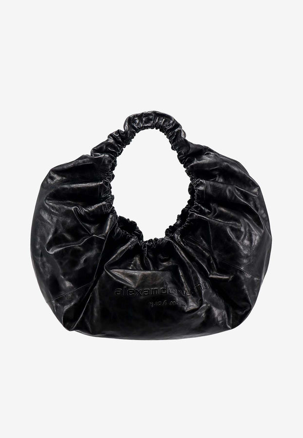 Alexander Wang Large Crescent Hobo Bag in Crackled Leather Black 20124K32L_001