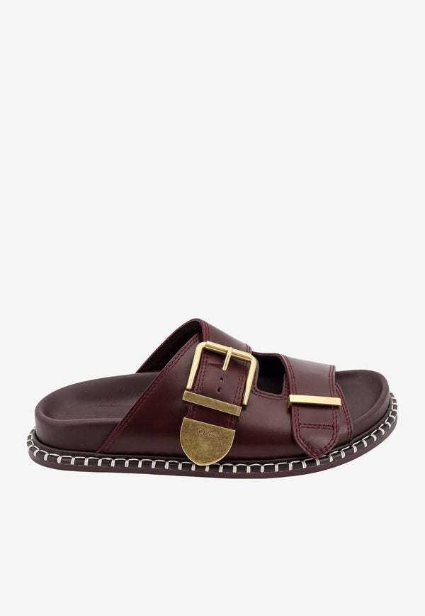 Chloé Rebecca Oversized Buckle Leather Slides Brown C24S981D16_602
