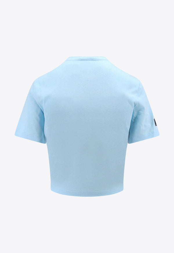 Versace Logo Embroidered Cropped T-shirt Light Blue 10142761A09120_2UQ80