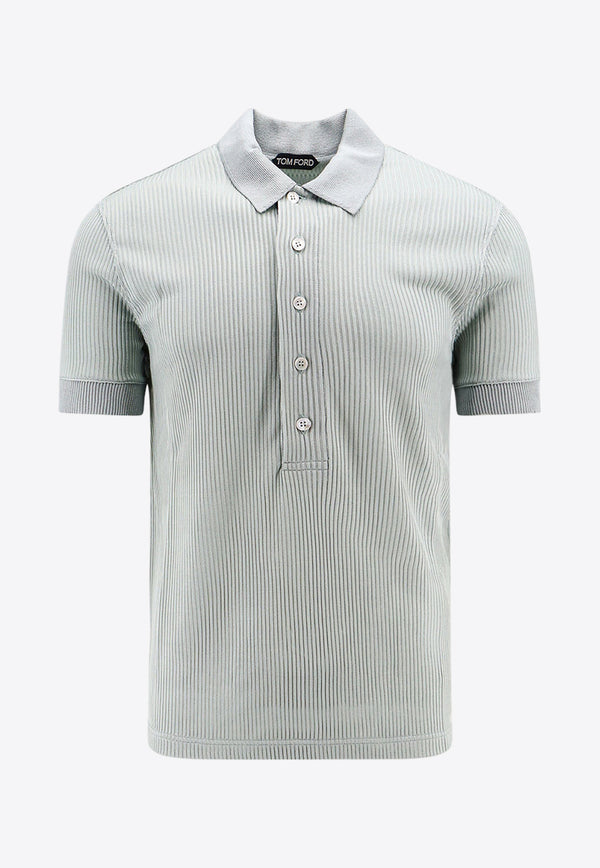 Tom Ford Logo Embroidered Ribbed Polo T-shirt Gray JPS008JMV010F23_IG150