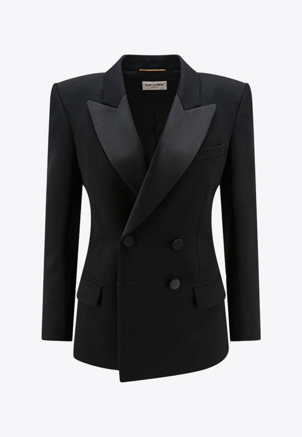 Saint Laurent Double-Breasted Tuxedo Wool Jacket 
 Black 775635Y7E63_1000