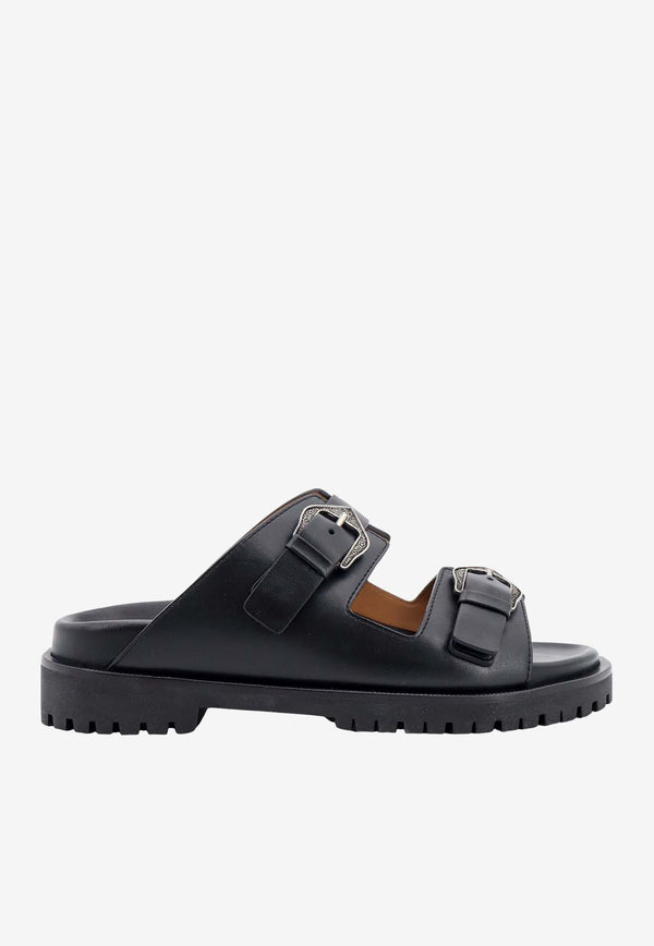 Off-White Buckle-Strap Leather Flat Sandals Black OWIH060S24LEA001_1010