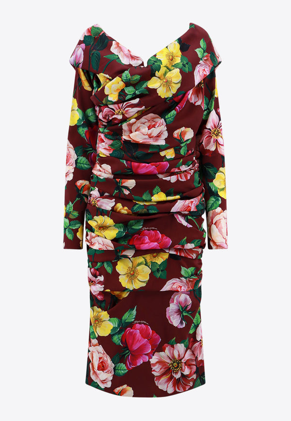 Dolce & Gabbana Off-Shoulder Floral Print Dress Multicolor F6AWYTFSA6B_HR4YG