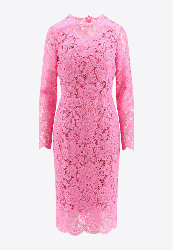 Dolce & Gabbana Floral Lace Midi Dress Pink F6M0DTHLM7L_F0758