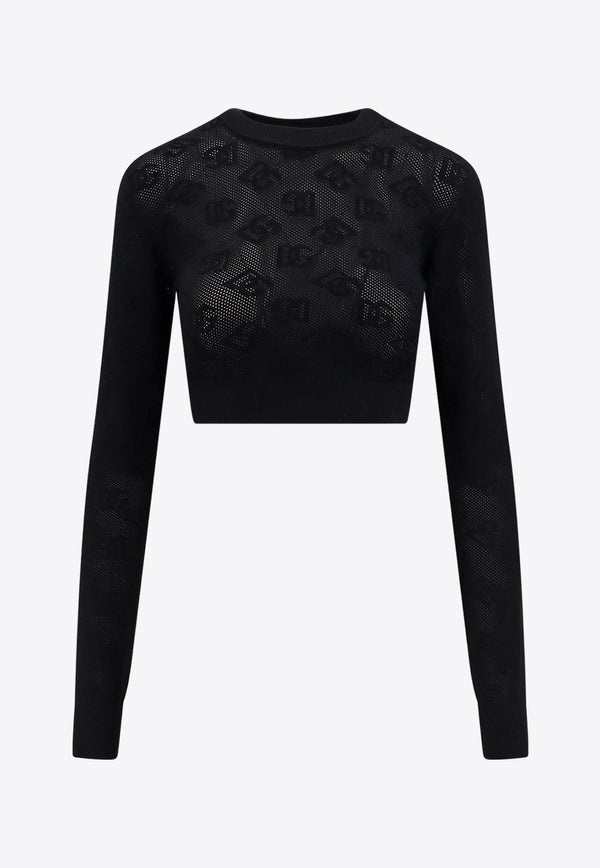 Dolce & Gabbana Logo Jacquard Mesh-Stitch Cropped Top Black FXX14TJFMAL_N0000