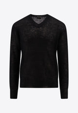 Tom Ford V-neck Knitted Sweater Black KVL016YMM002F23_LB999