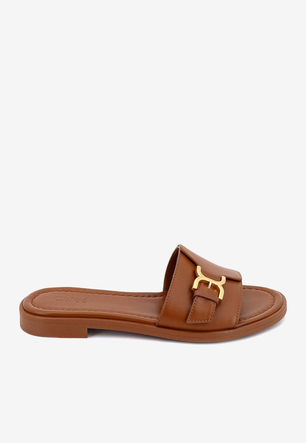 Chloé Marcie Calf Leather Flat Sandals Brown C24S00UH3_242
