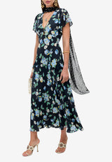 Rixo Evie Floral Print Silk Midi Dress Blue 010.00009.126.07388_BLUE MULTI
