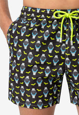 MC2 Saint Barth Watch and Bats Print Swim Shorts Multicolor 01766H_BLACK MULT