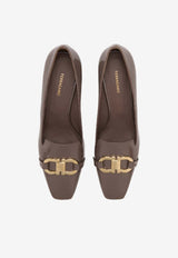 Ferragamo Mirelle 60 Gancini Buckle Leather Pumps Brown 01F929 MIRELLE 60 792005 CARAWAY SEED