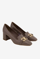 Ferragamo Mirelle 60 Gancini Buckle Leather Pumps Brown 01F929 MIRELLE 60 792005 CARAWAY SEED
