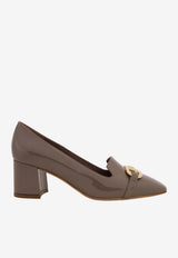 Ferragamo Mirelle 60 Gancini Buckle Leather Pumps Brown 01F929 MIRELLE 60 792005 CARAWAY SEED
