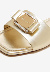 Ferragamo Lamya Metallic Leather Slides 01J891 LAMYA 782043 PLATINO N