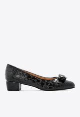 Ferragamo Vara 35 Croc-Embossed Leather Pumps Black 01K570 VARA CROC N 785244 NERO
