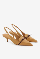 Ferragamo Giusina 40 Slingback Pumps with Mini Bow Camel 01K799 GIUSINA 790584 LIGHT CAMEL