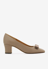 Ferragamo Vara 55 Calf Leather Pumps Taupe 01L116 VARA 55 794389 WARM TAUPE (GLAM 2731)