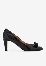 Ferragamo Carla 70 Vara Bow Pumps in Patent Leather Black 01L218 CARLA 70 20 790800 NERO