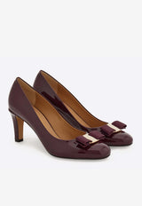 Ferragamo Carla 70 Vara Bow Pumps in Patent Leather Plum 01L218 CARLA 70 20 790803 PLUM