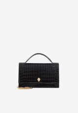 Medium Skull Croc-Embossed Leather Clutch