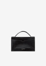 Medium Skull Croc-Embossed Leather Clutch