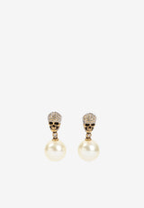 Pave Skull Pearl Earrings