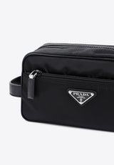 Triangle Logo Re-nylon and Saffiano Leather Pouch Bag