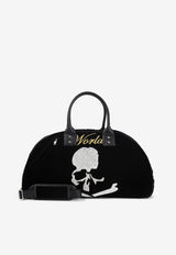 Skull Embroidered Velvet Duffle Bag