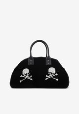 Skull Embroidered Velvet Duffle Bag