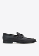 Ferragamo Foster Gancini Ornament Leather Loafers Black 021669 FOSTER 768931 BLUE GRAPHITE