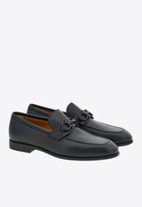 Ferragamo Foster Gancini Ornament Leather Loafers Black 021669 FOSTER 768931 BLUE GRAPHITE