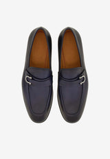 Salvatore Ferragamo Florio Gancini Leather Loafers 021688 FLORIO 774132 MIDNIGHT Blue
