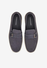 Ferragamo Tancredi Suede Boat Loafers Gray 02A374 TANCREDI 789131 STROMBOLI SAND