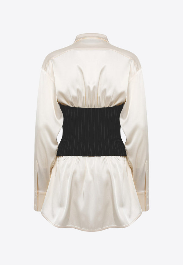 Guiseppe Di Morabito Pinstripe Corset Mini Shirt Dress 02PSDR34302278WHITE/BLACK