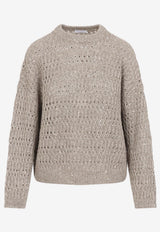 Knitted Linen Sweater with Rhinestone-Embellishment